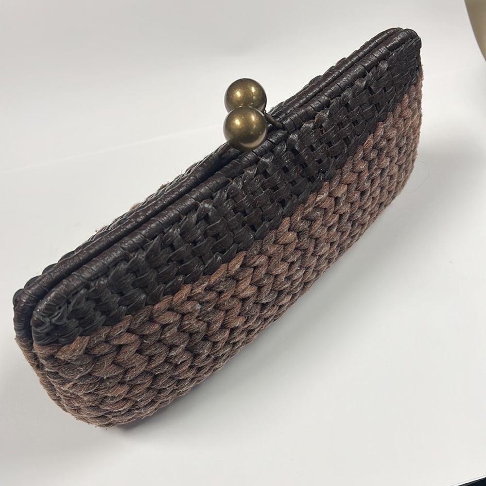 Kayu Handmade Brown Rope and Straw Structured Kisslock Clutch Bag Purse
